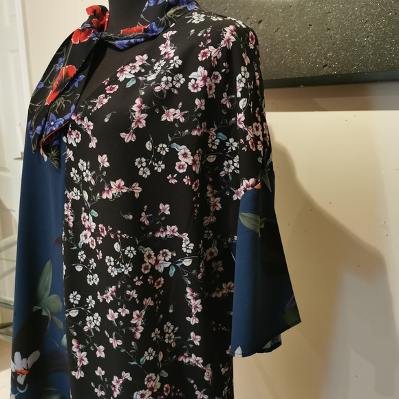 French Connection Celia Patchwork Floral Print Tie Neck Dress - Picture 8 of 10
